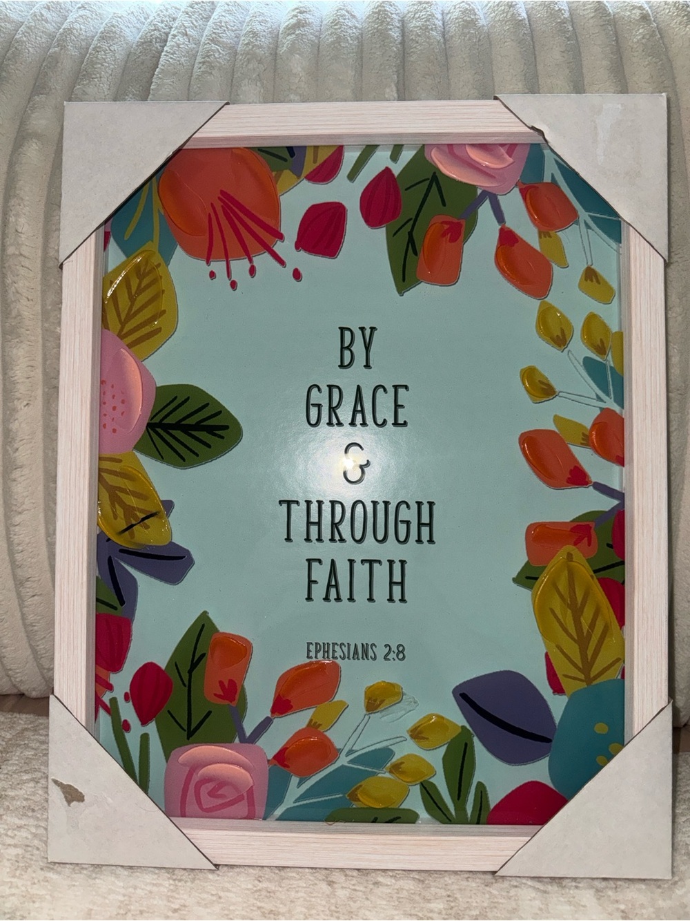 11” x 14” “By Grace & Through Faith” Floral Framed Wall Art